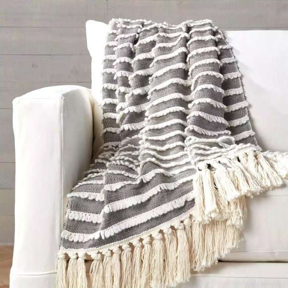 Crate&Barrel Other - Crate & Barrel Corlett Grey and White Throw 40" x 70" NWOT